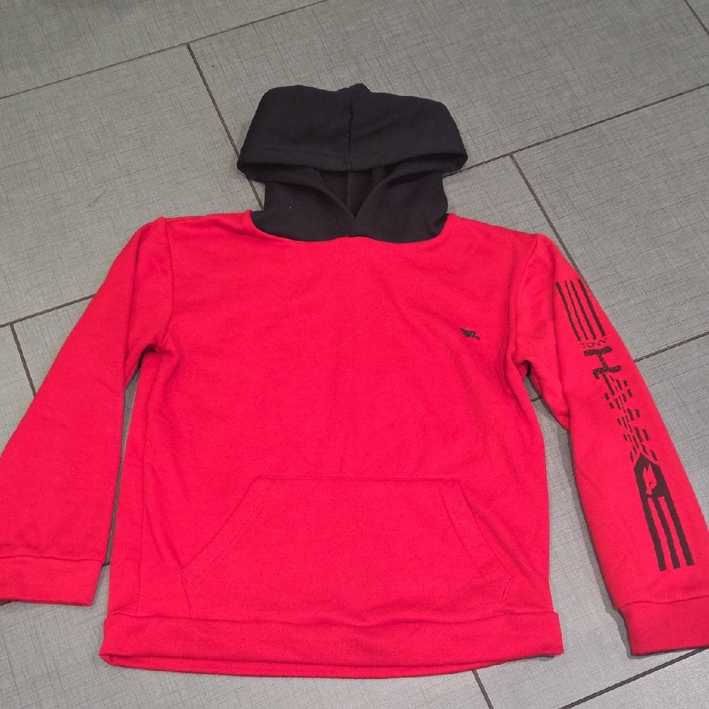 Tony Hawk Red Hoodie with Black Hood and Sleeve Design